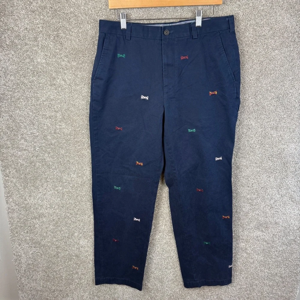 Brooks Brothers Clark Navy Blue Embroidered Bow Tie Critter Chinos Mens 34x32